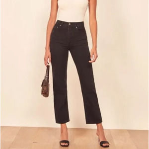 NWT Reformation Jeans Cynthia High Rise Straight In Seattle Black Wash Size 28